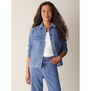 Eileen Fisher Petite Jean Jacket Medium Wash Organic Cotton S6BDE-J5802P PS